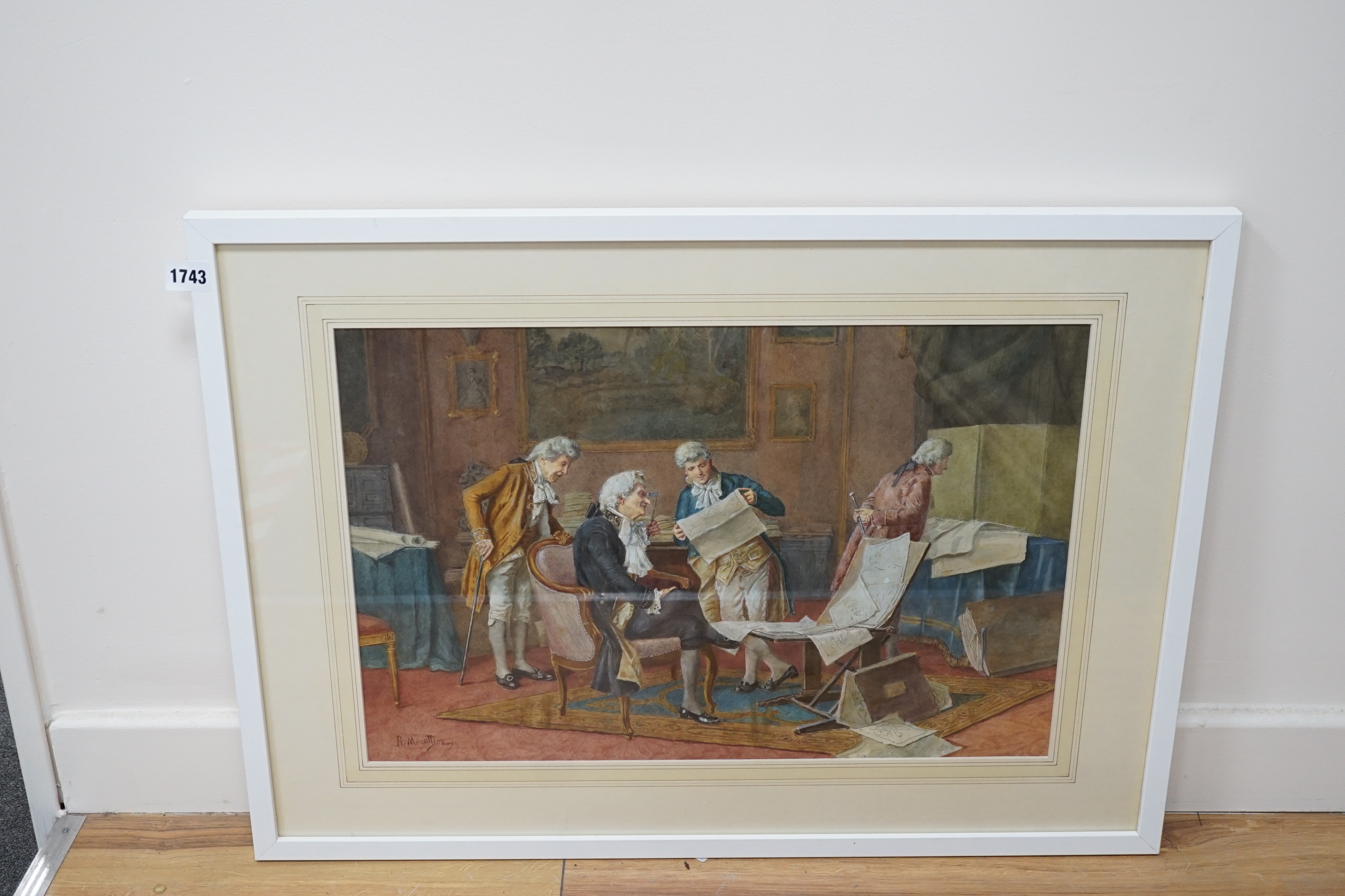Renato Moretti (Italian, 1863-1913), watercolour, 'Old Prints', signed and inscribed, ‘Rome’, 35 x 54cm. Condition - fair, minor discolouration to the paper
